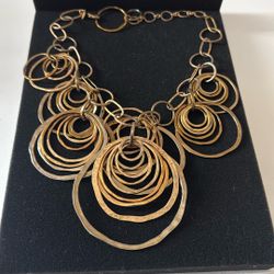 17-22" Vintage Chico's Brutalist Mixed Metals Bib Statement Necklace