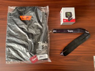 Taylor acoustic guitar Large Black Button Shirt Lanyard Beacon Tuner NEW