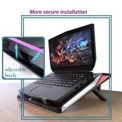 IETS GT300 Double Blower Laptop Cooling Pad for 14-17 Inch Gaming Laptop, Cooler Pad with Dust Filter, Flexible Rubber Ring, Colorful Lights,Adjustabl