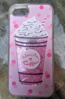 iPhone 8 Pink Unicorn Coffee Liquid Glitter Phone Case