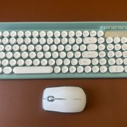 Green & White Langtu Wireless Keyboard & Mouse