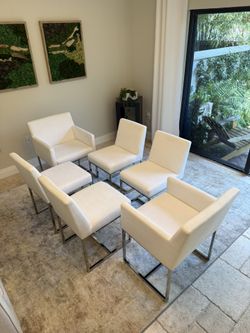  6 White Restoration Hardware Emery Fabric Dining chairs. RH. Kitchen, dining room. 