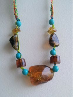 Genuine Amber necklace with turquoise