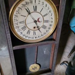Victorian Walnut  Sessions Clock Case With Dial And Pendulum 