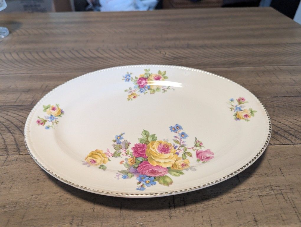 Vintage Ivory Porcelain By Sebring Dixie Rose 22k Gold Trim Floral Antique