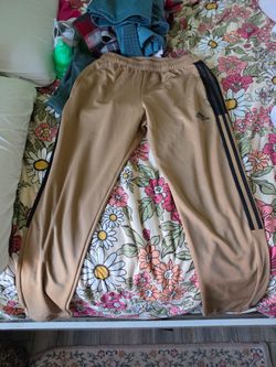 Adidas Track Pants Tan with Black Stripes