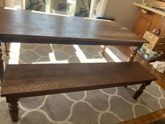Brown Wood Table w/ Bench