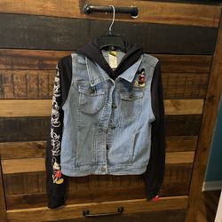 Mickey Denim Hoodie Jacket Size Medium Junior 
