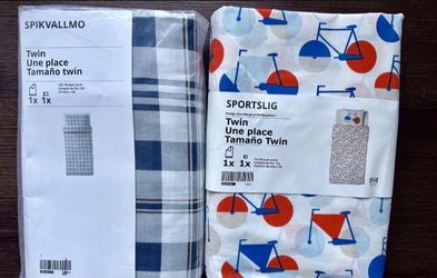 Ikea Sportslig Twin Duvet Cover + 1 Pillowcase Bicycle Pattern White Blue Orange and Ikea Twin SPIKVALLMO Duvet Cover and 1 Pillowcase $20 for each