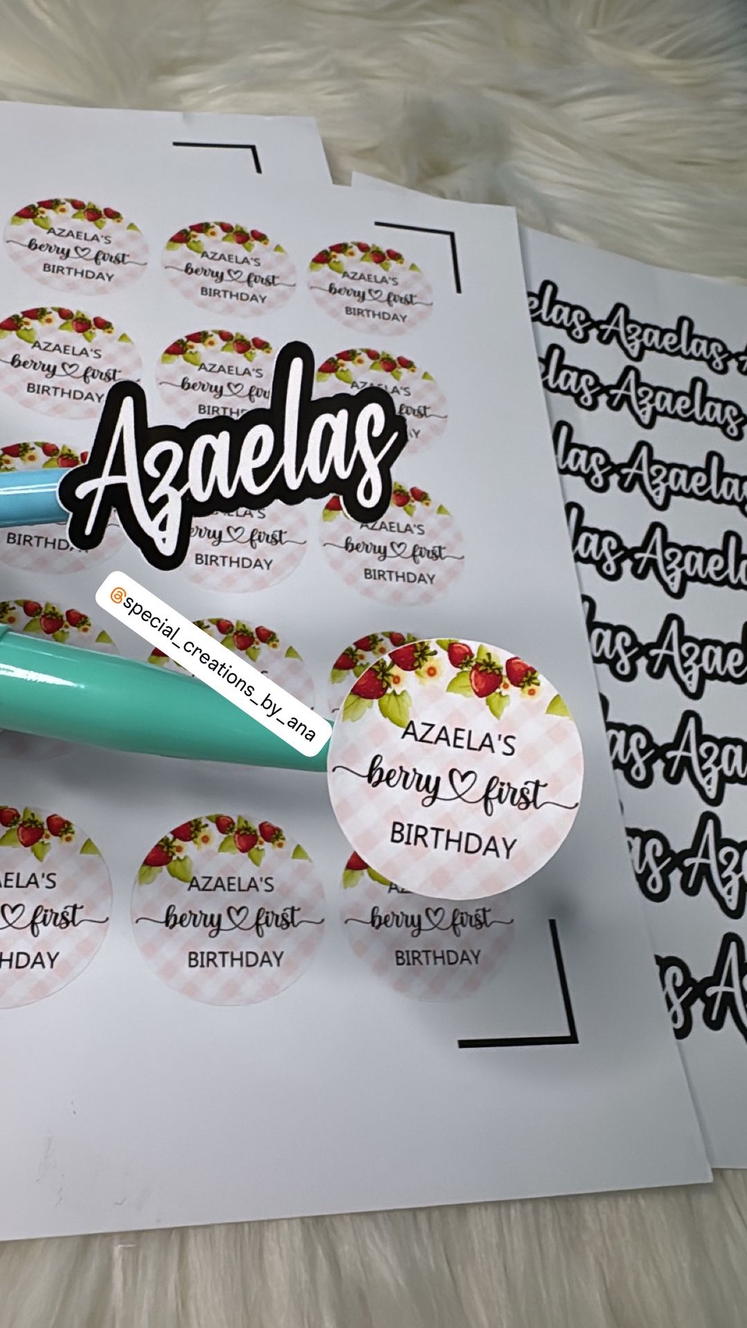 Custom Berry 1st birthday theme stickers and personalized stickers with the birthday girl name 🥳
