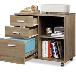 * New* assembled, Lateral File rolling wooden cabinet with 3 drawers