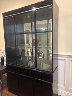 Black Lacquer Display Cabinet with Glass Doors