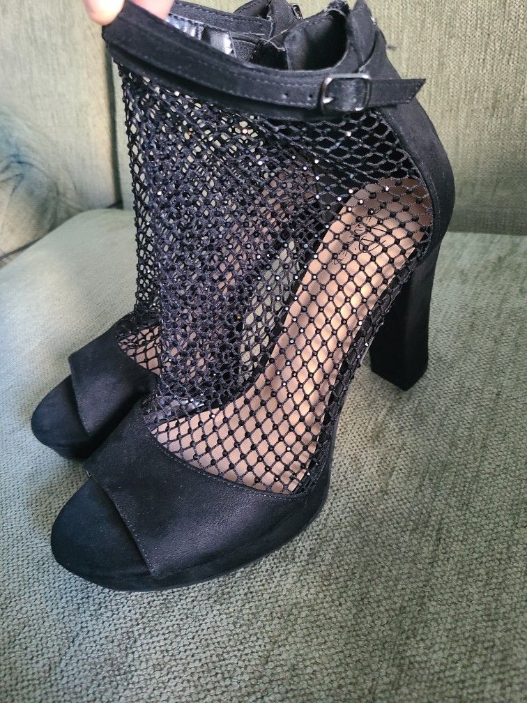 Black Block Heels Fishnet ID Required