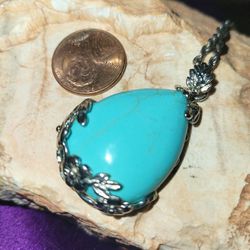 Turquoise (Faux) Pendant In Silver
