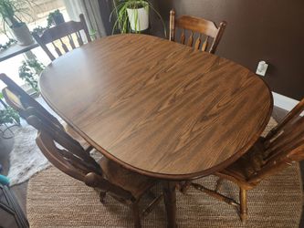 Solid Oak Dining Set - Round/Oval Table & 5 Windsor Chairs
