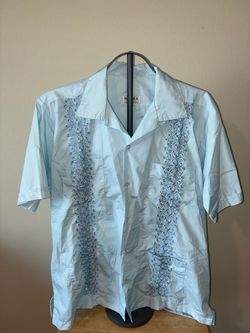 Light Blue Embroidered Guayabera Shirt