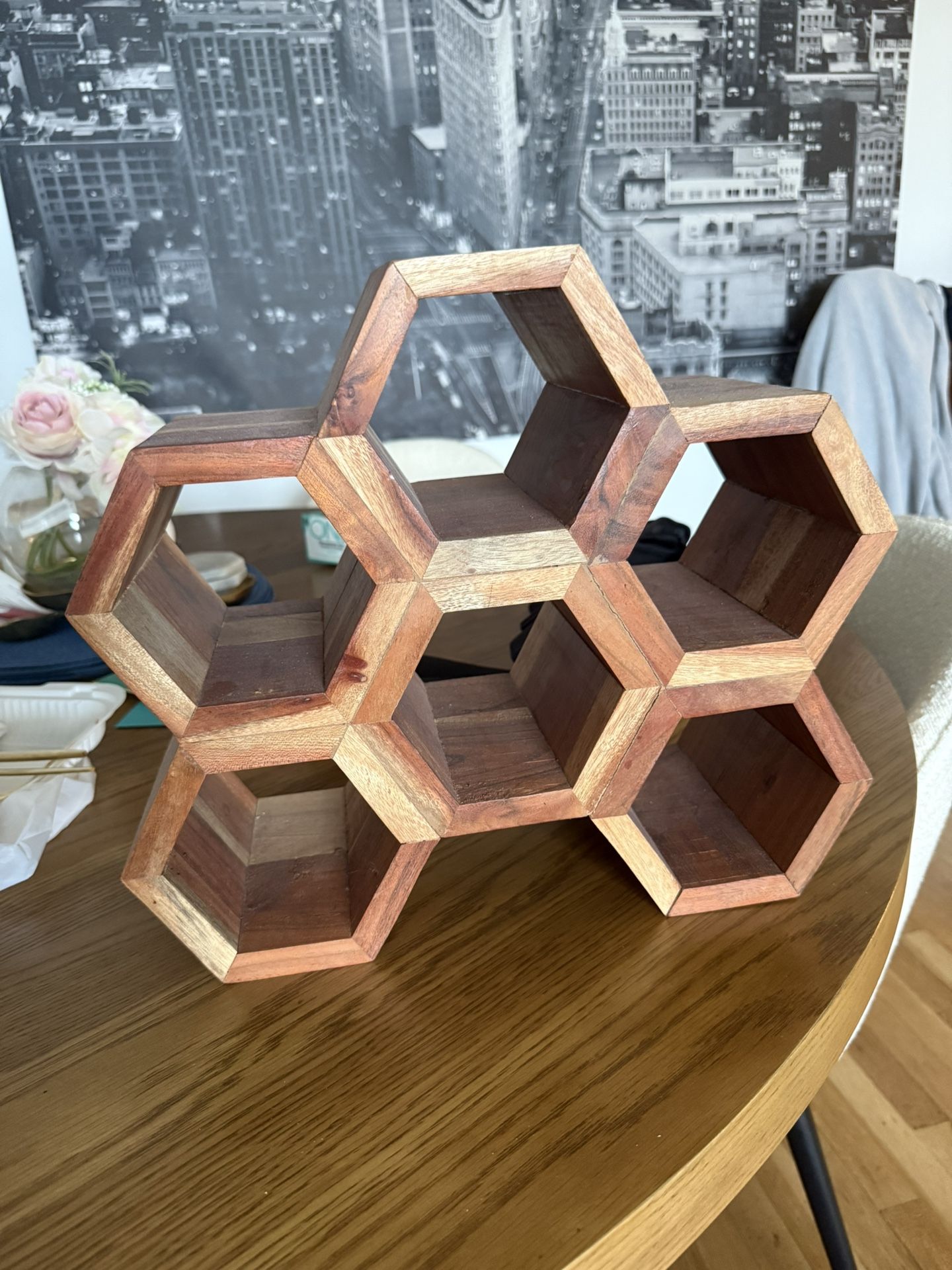 Wood honey cone wine bottle rack