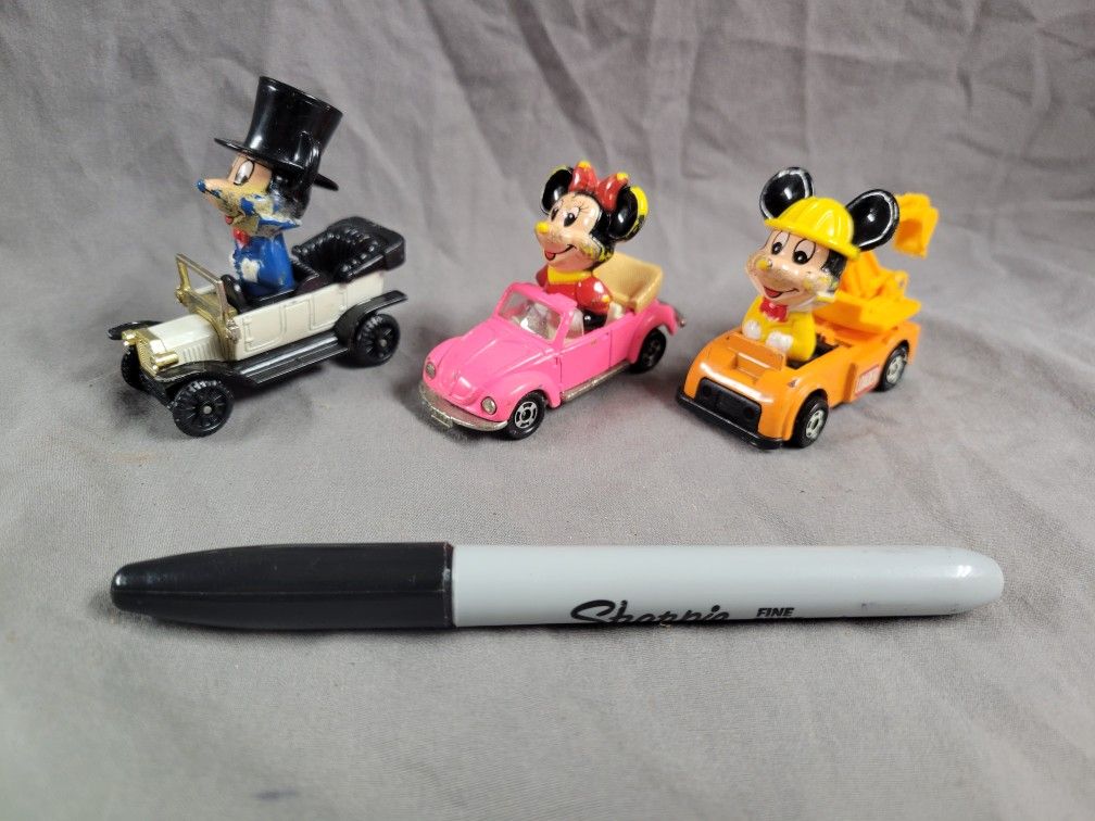 (3) Vintage 1980's Disney Die Cast Collectible Cars