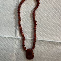 Vintage Carnelian Banded Agate Necklace 