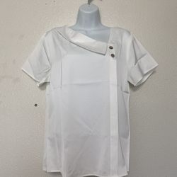 White Asymmetrical Short Sleeve Blouse