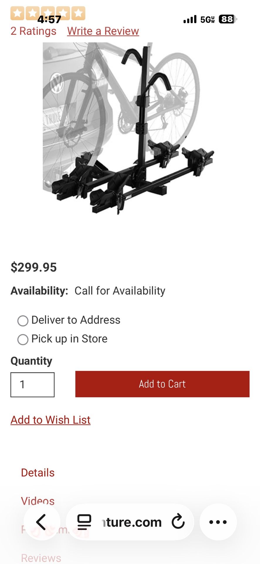 Thule Bike Rack 2 Bikes  $200