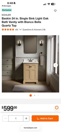 KOHLER Baskin 24 in. Single Sink Light Oak Bath Vanity with Bianco Bella Quartz Top