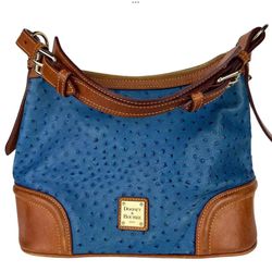 Dooney & Bourke Blue Leather Ostrich Embossed Hobo Colorblock Shoulder Bag