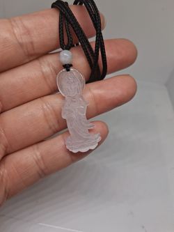 White Genuine Jade Icy Guanyin Standing Pdnt Rope 