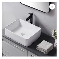 White Rectangle Above Counter Ceramic Vanity Sink 001S 19x15x5.25