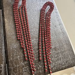 Beautiful Vintage shoulder duster earrings ,coral red rhinestones