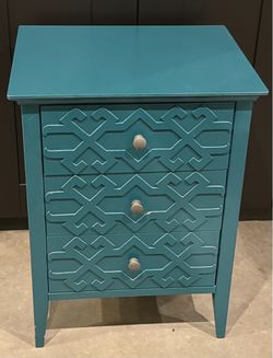 $50 for 2 Teal 3 drawer bedside tables!
