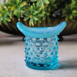 Vintage Fenton Blue Opalescent Hobnail Top Hat Vase Toothpick Holder
