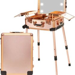 Jula Vance Medium Makeup Train Case with 3-Code Password Safe Lock & Full Screen Lighted Mirror & 3 Light Colors Travel Cosmetic Organizer Box