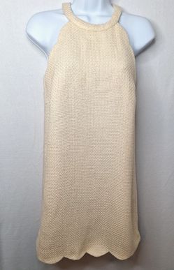 Vintage Style Knit Scallop Hem Halter Dress Retro 70s Bohemian Chic Cottagecore