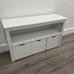 White Table with Rolling Cubbies