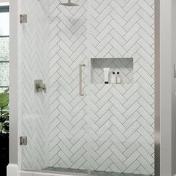 50% OFF - Delta Frameless Pivot Shower Door Clear Glass w/ Hardware Kit Nickel (56-60" Opening)