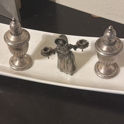 Antique Sterling Silver Dispensor With Girl Holding Candle Holder 