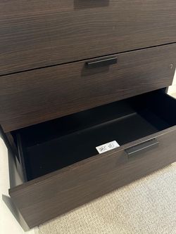 Set of 2 Modern Espresso Dressers – Metal Base, Smooth Drawers