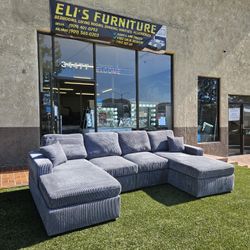 Brand New 4 Pcs Sectional Corduroy Fabric Dark Grey Doble Chaise $489 $489 $489