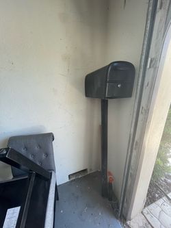 Black Metal Mailbox with Post
