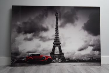 Large Eiffel Tower Wall Art – Modern Black & White with Red Accent