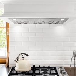 COSMO COS-36IRHP 36 in. Lumin Collection 380 CFM Ducted Insert Range Hood, Button Controls, LED Lights, Stainless Steel