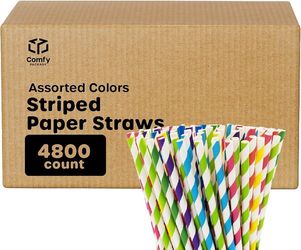 Comfy Package [Box of 4,800] 7.7-inch Long Striped Paper Straws, 100% Biodegradable Disposable Straws for Drinking and Crafts, Assorted Colors