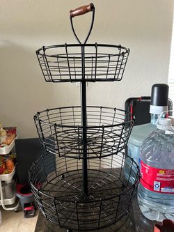 3-Tier Black Wire Fruit Basket Stand