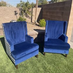 Velvet Royal Blue Wingback Chairs