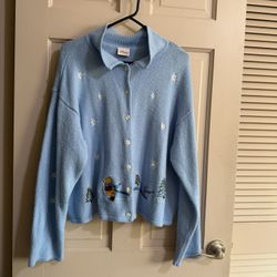 VTG Disney Store Winnie the Pooh And Piglet Blue Knit Christmas Sweater Size XXL
