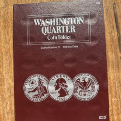 🩶1954 to 1985 P and D Washington Quarter Set with 48 of 60 total coins in a TREAT folder from an inherited coin collection.