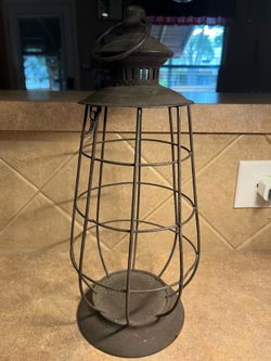 Rustic Primitive Style Metal Round Caged Lantern w/Hanger