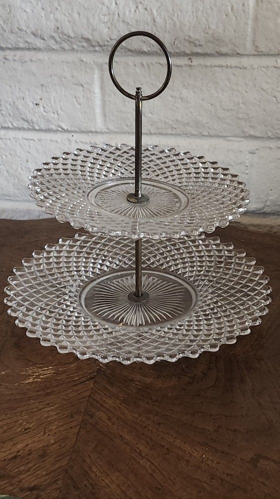 Vtg Westmoreland Glass English Hobnail Two Tiered Server