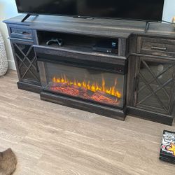 fireplace dark wood tv stand